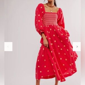 Free People Red Floral Long Sleeve Dress